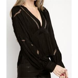 NWT IRO Bahri Lace Inset Black Blouse Deep V-Neck Pleated Top Size 38 US 6$445